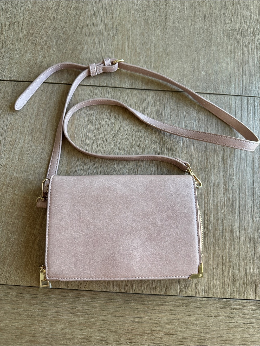 Urban Expressions Blush Crossbody Bag with Gold Corner Accents